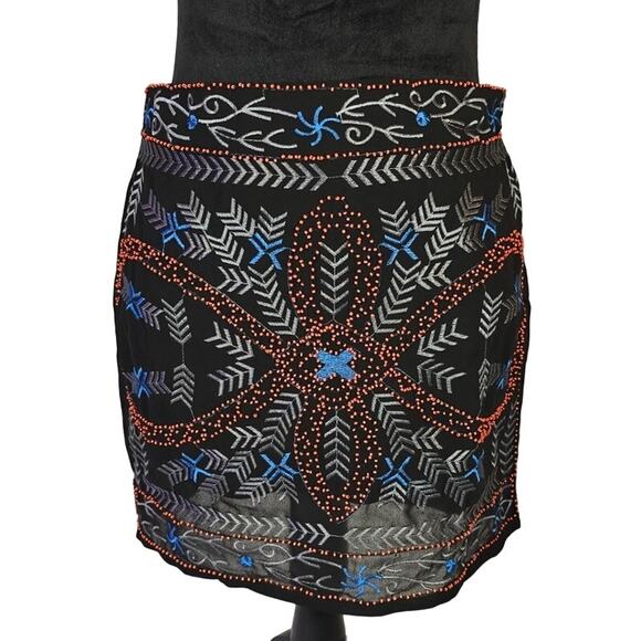 LULUS Women’s Tribal Embroidered and Beaded Mini Skirt | Black | Size Large - Picture 1 of 6